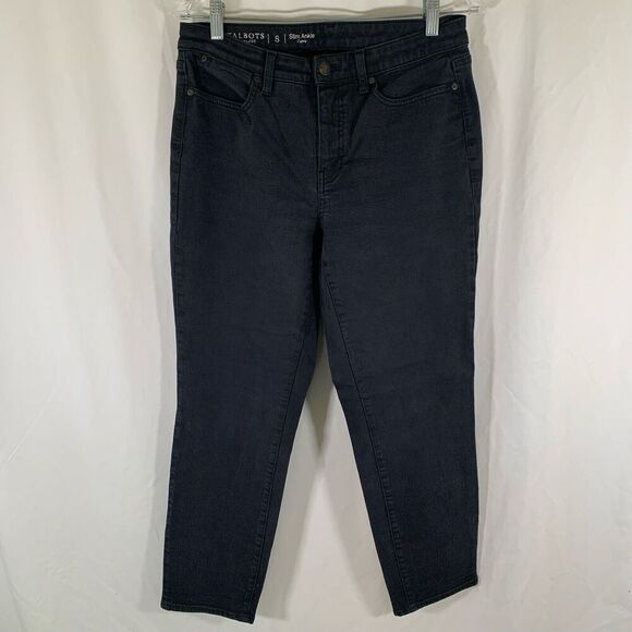 Talbots Flawless Jeans Women's 8 Black Denim Slim Ankle Curvy Mid Rise Cotton Bl - Picture 1 of 7